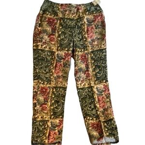 Vintage Handmade Women Green Floral Patchwork Pant Sz 28x27 Hi-Rise Cottage Core